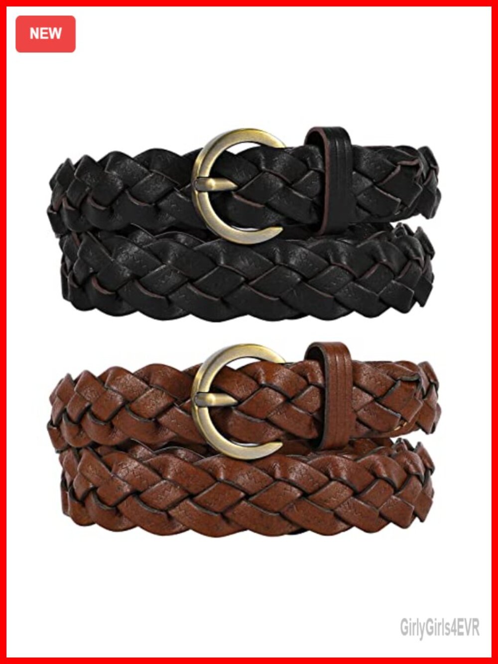 XZQTIVE Braided Leather Belt 2 Pack Skinny Woven Adjustable Full Grain